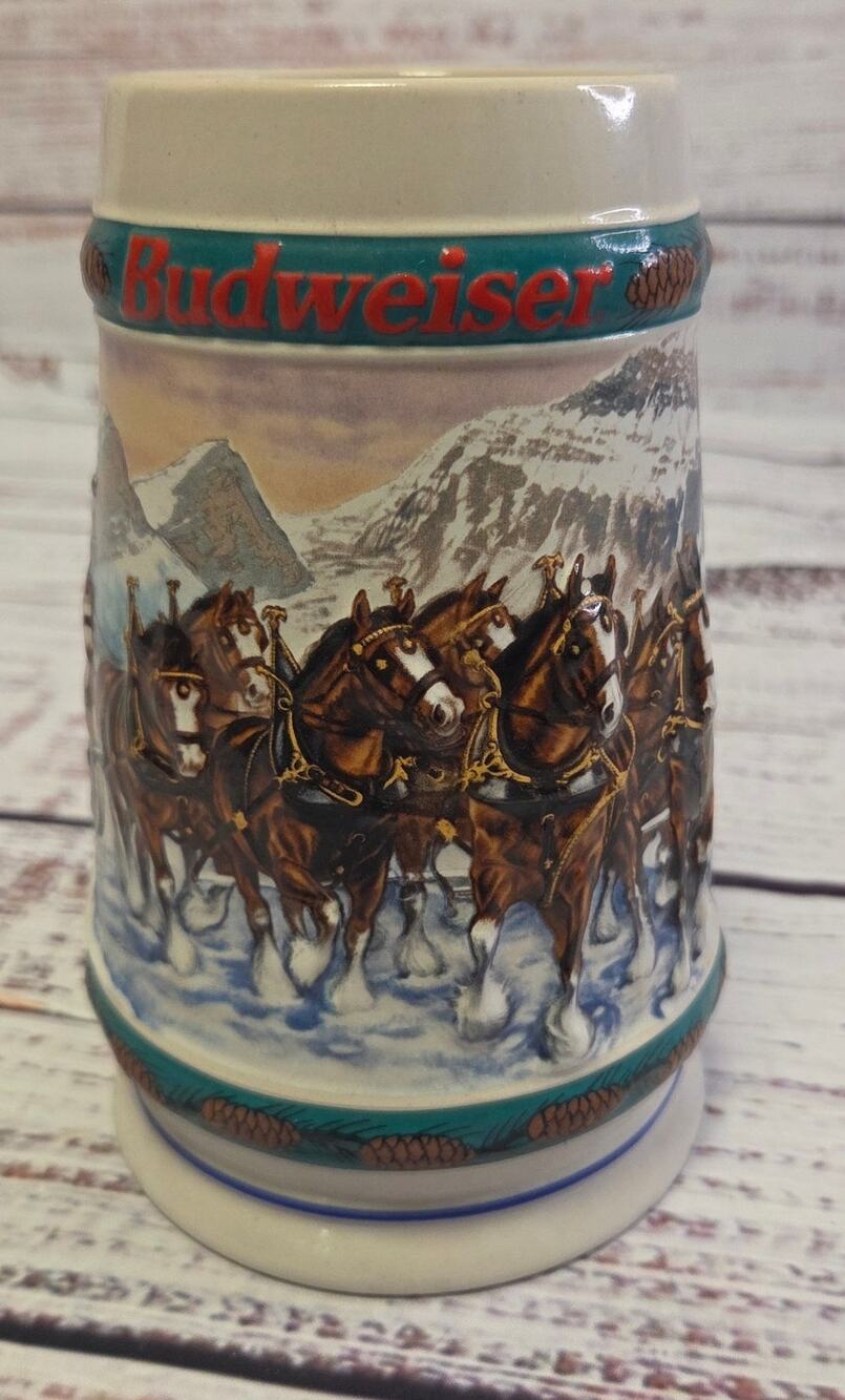 1993 Budweiser Holiday Stein Collection Snowy Mountain 6.5" Beer Mug